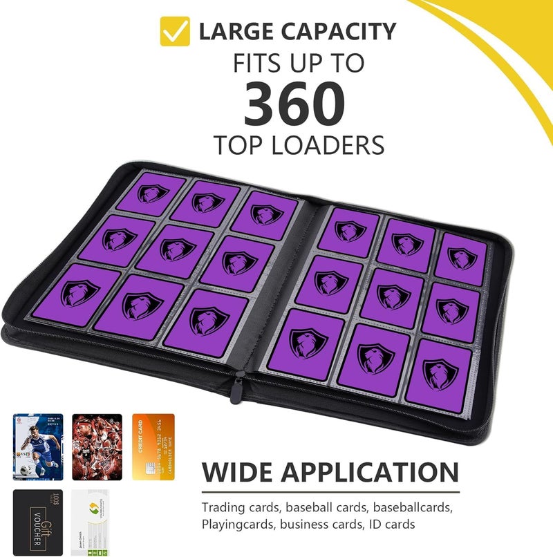 Fonwill 9 Pocket Card Binder,360 Pockets Trading Card Holder Book, Premium PU Cover Zip Folder Binder,Side Loading Carrying Case Binder Album for TCG,MTG,Sports Cards,Game Cards (Purple) - Image 5